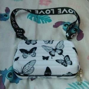 White and black butterfly print bag